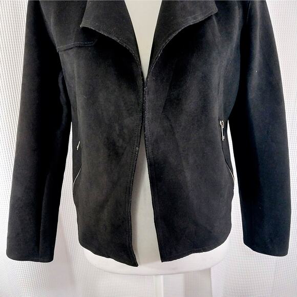 NWOT! TAHARI! RICH BLACK FAUX SUEDE ZIP POCKET, EPAULETTE SHOULDER JACKET! SZ S - Picture 5 of 12